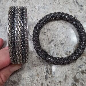 Silver‎ Bangle Bracelet Set Women's Fashion Jewelry Chunky Stackable